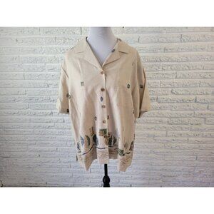 Maggie Barnes Womens Shirt 24WP Plus Short Sleeve Beige Abstract B4E